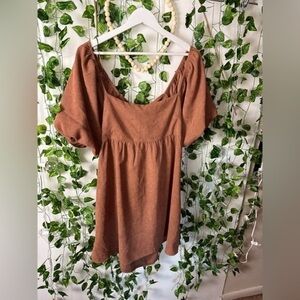 Blue Rain Brown Corduroy Short Sleeve Dress